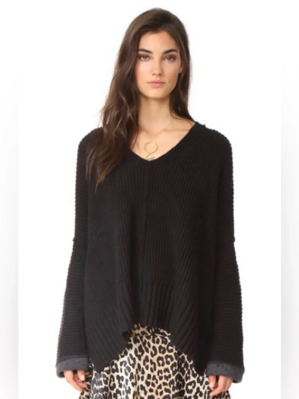 Free People Take Me Over V-Neck Sweater Oversized Distressed Grunge Slouchy SZ M